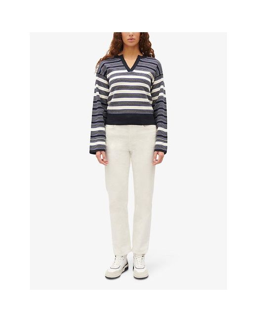 Claudie Pierlot Blue Striped Cotton And Cashmere-blend Jumper