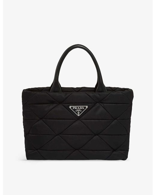 Prada Black Re-nylon Quilted Recycled-polyamide And Leather Tote Bag
