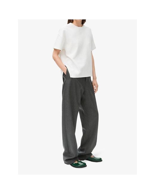Loewe White Anagram-Embroidered Asymmetric-Hem Cotton-Blend Jersey T-Shirt