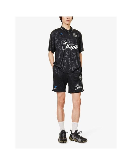 A Bathing Ape Blue Soccer Game Graphic-print Woven Shorts for men