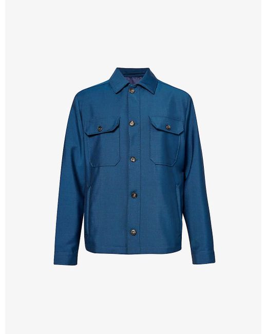 Corneliani Blue Long-sleeved Zipped-pocket Wool-blend Overshirt for men