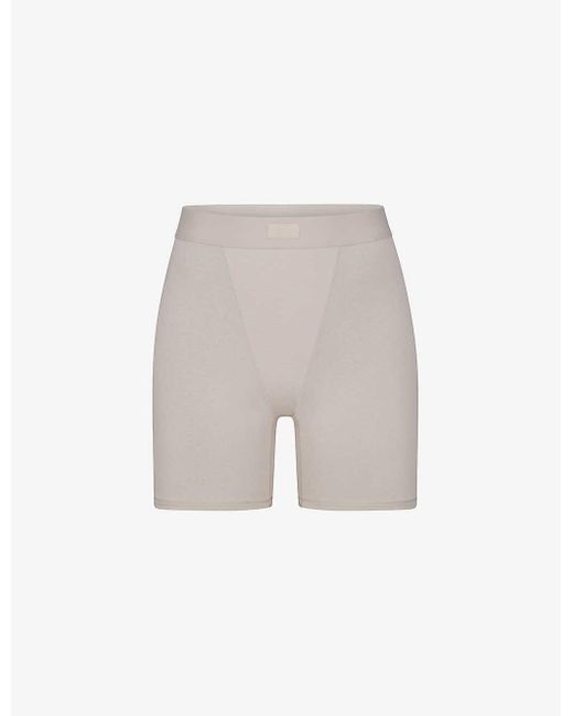 Skims White Boyfriend Logo-waistband Stretch Cotton And Modal Boxer Shorts X
