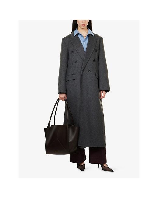 Victoria Beckham Gray Double-Breasted Wool-Blend Long Coat