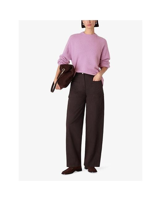 Whistles Purple Relaxed-Fit Seam-Detail Knitted Jumper