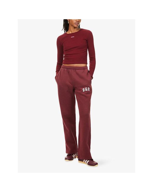 Ru & Rocka Red Varsity Logo-Print Jersey Jogging Bottoms
