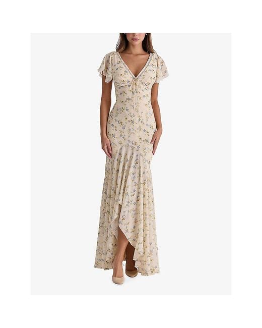 House Of Cb Metallic Amina Print Georgette Maxi Tea Dress Xs (A-C Cup)