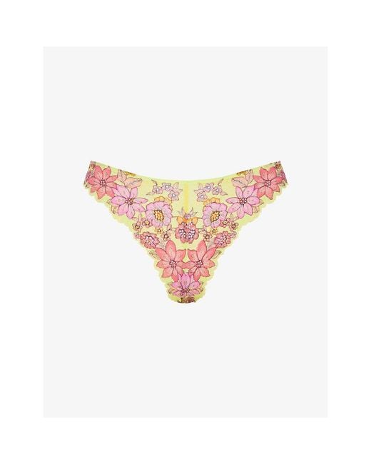 Savage x Fenty Pink Mod Poppy Lace Brazilian Lace Briefs