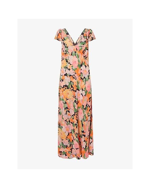 Rixo Metallic Cathy Printed Woven Midi Dress