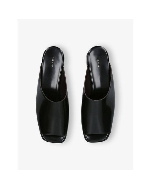 The Row Emi Leather Flatform Sandals in Black | Lyst