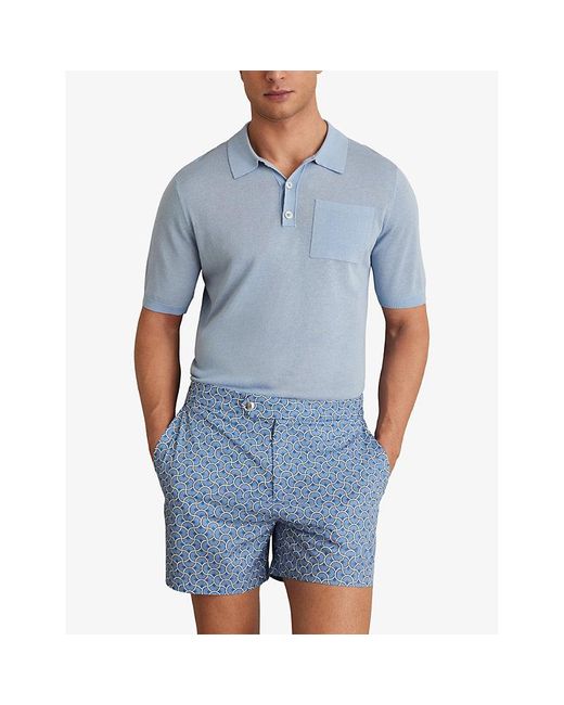 Reiss Blue Caprio Geometric-Print Swim Shorts for men