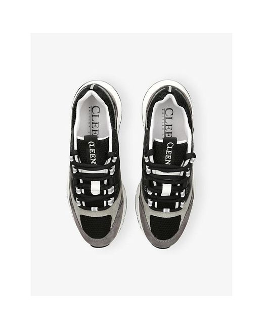 Cleens Black Aero Runner Leather, Suede And Mesh Trainers for men