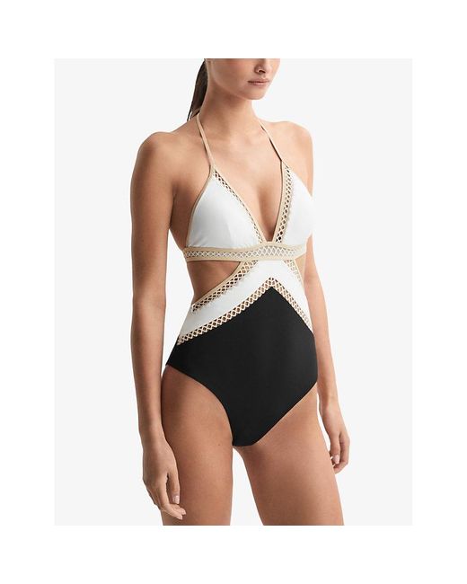 Reiss White Savannah Lattice Stretch-nylon Swimsuit
