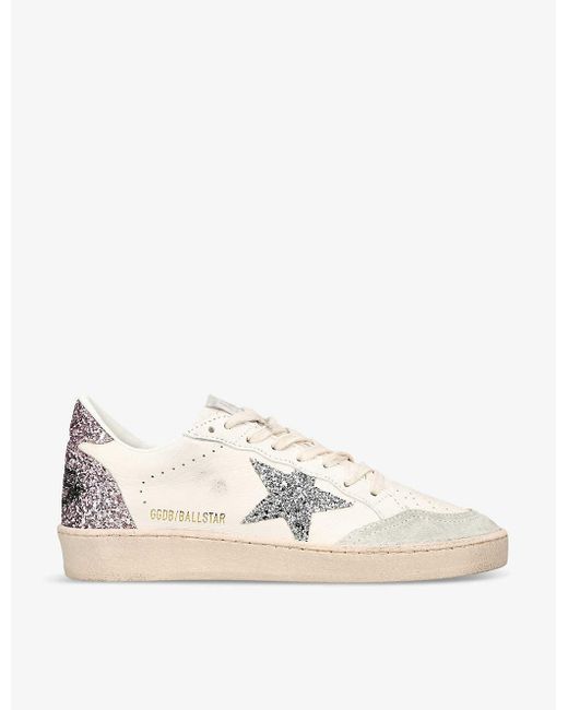 Golden Goose Deluxe Brand Natural Ballstar 80184 Glitter-embellished Leather Low-top Trainers