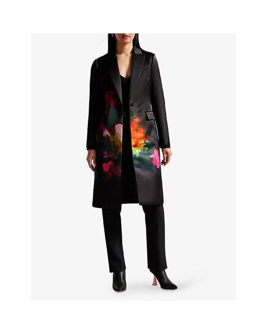 Ted Baker Red Anastay Abstract-print Single-breasted Satin Coat
