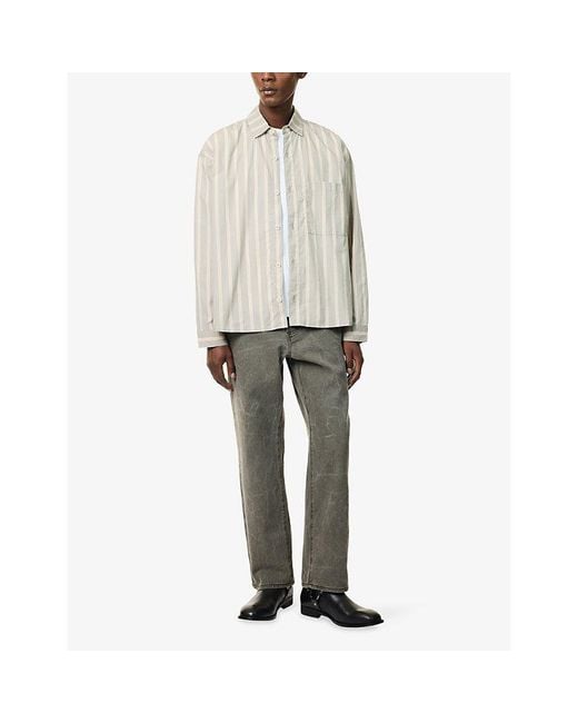 MKI Miyuki-Zoku White Boxy-Fit Striped Cotton Shirt for men