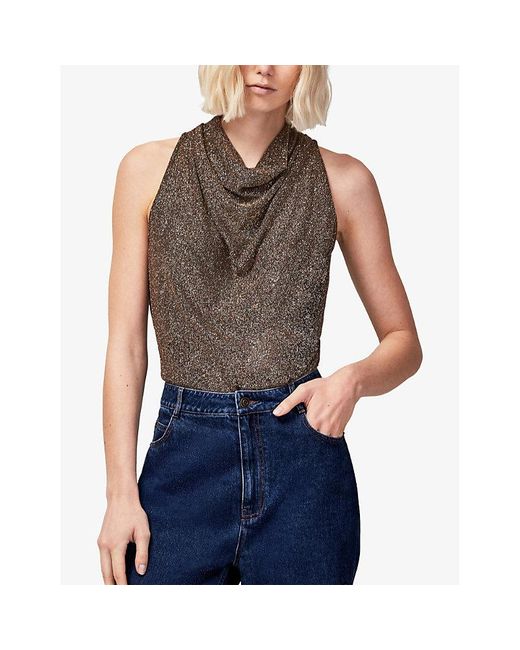 Ro&zo Brown Sparkle Cowl-Neck Jersey Top