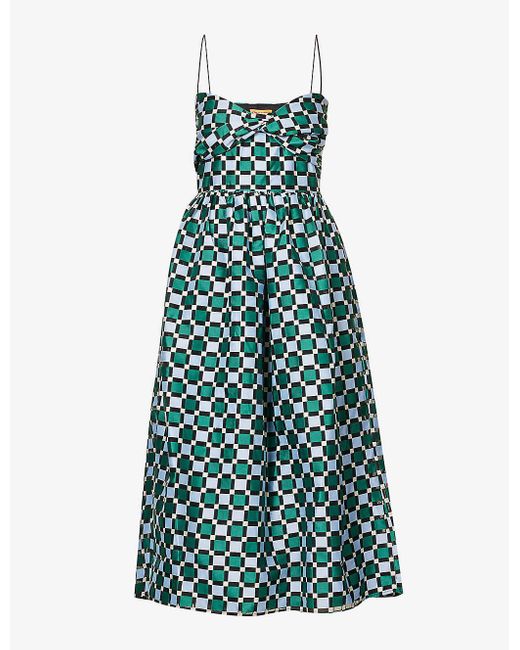 Stine Goya Green Arya Geometric-print Recycled Polyester-blend Midi Dress