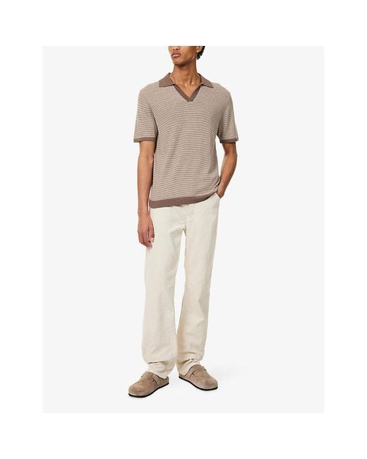 Raith Natural Antonio Striped Knit Polo Shirt for men