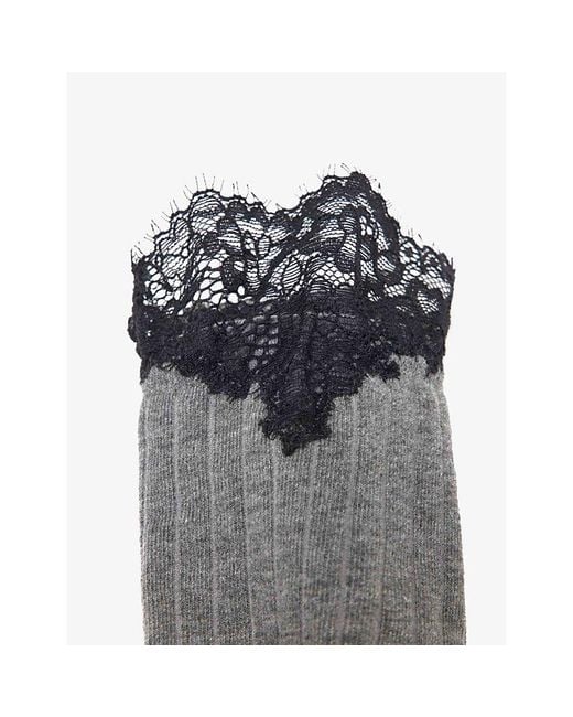 Maje Gray Lace-Trim Stretch Cotton-Blend Ankle Socks