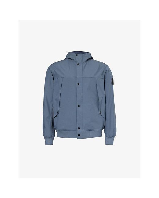 Stone Island Blue Logo-badge Funnel-neck Stretch-woven Hooded Jacket X for men