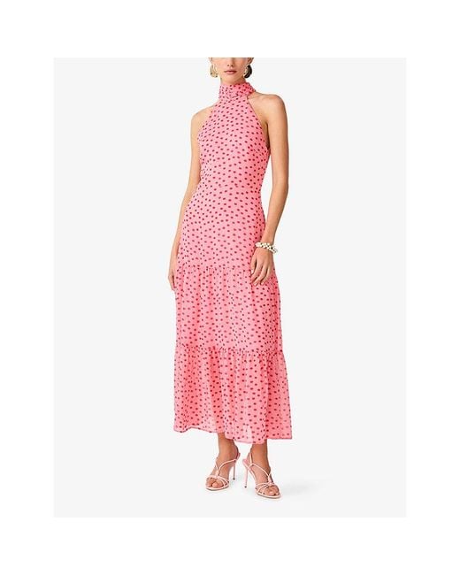 OMNES Pink Romeo Polka-Dot Chiffon Maxi Dress