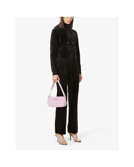 Juicy Couture Black Logo-Embroidered Straight-Leg Mid-Rise Velour Trousers