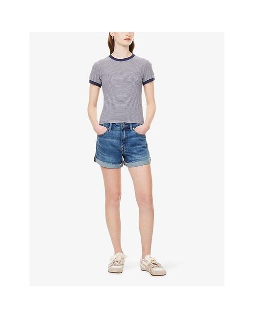 GOOD AMERICAN Blue Good Girlfriend Mid-Rise Denim Shorts