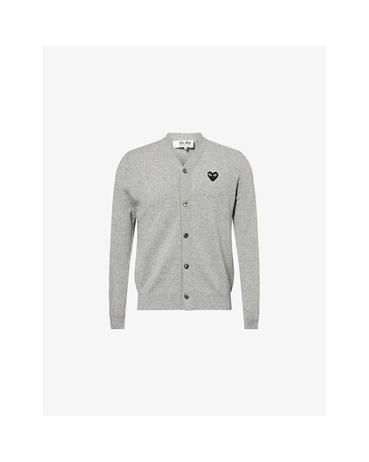 COMME DES GARÇONS PLAY Gray Logo-Embroidered V-Neck Wool Cardigan for men