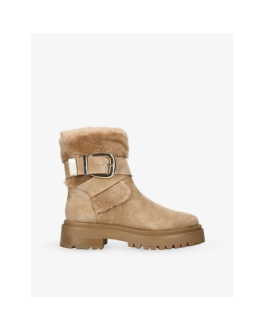 Steve Madden Natural Lodge Suede And Faux-Fur Ankle Boots