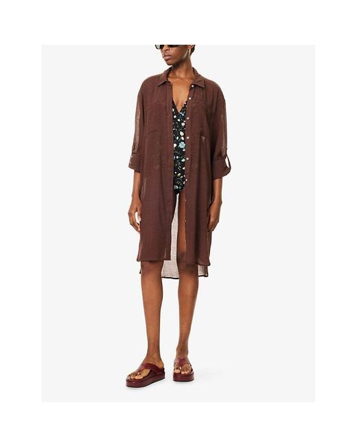 Seafolly Brown Crinkle Cotton-Twill Beach Shirt