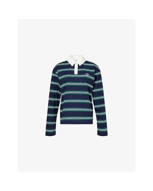 The Couture Club Blue Striped Long-Sleeve Cotton-Blend Polo T-Shirt