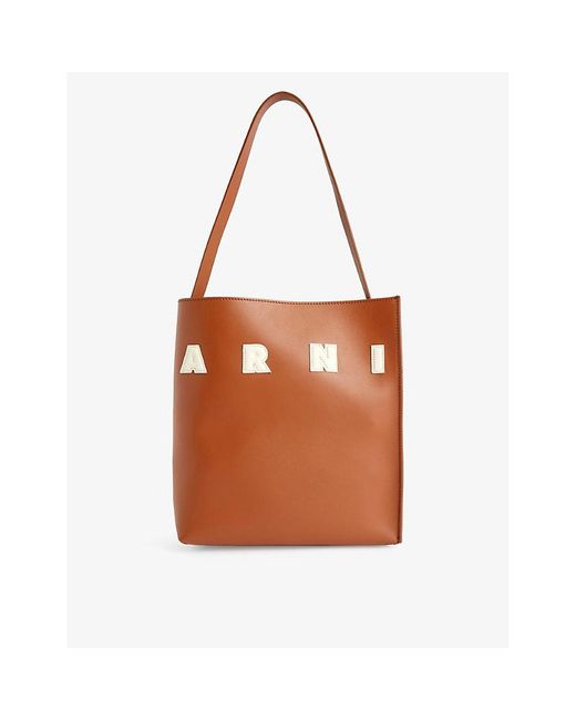 Marni Brown Museo Small Leather Shoulder Bag