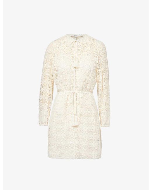 FRAME White Lace Tassle Crochet-pattern Cotton Mini Dress