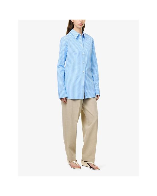 Totême Blue Striped Poplin Cotton Shirt
