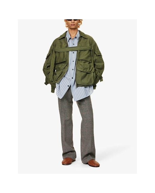 Dries Van Noten Flap-pocket Strap-detail Cotton Jacket in Green