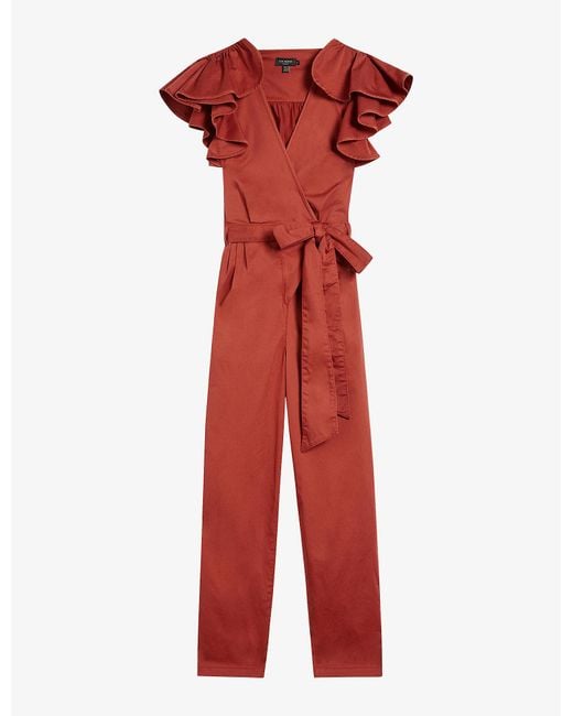 Ted Baker Brown Karine Ruffle Stretch-cotton Jumpsuit