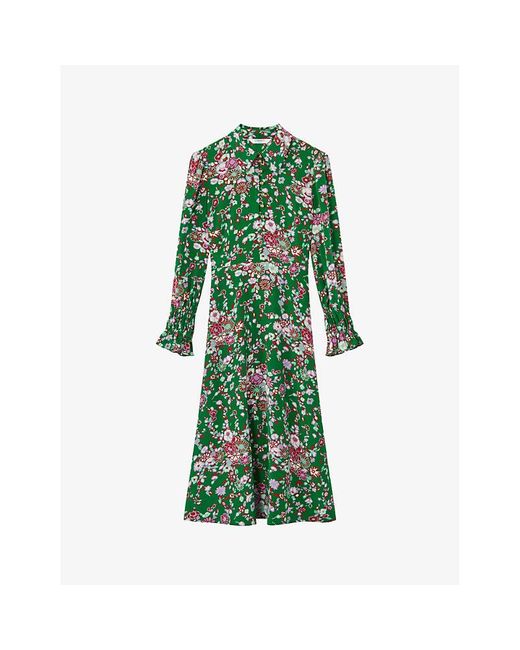 L.K.Bennett Green Rita Floral-print Side-tie Silk Midi Dress