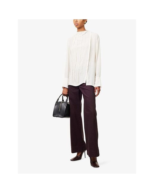Victoria Beckham White Seam-Detail High-Neck Woven Blouse