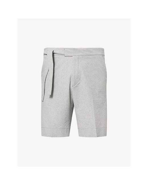 Paul Smith Gray Stripe Seersucker Tie-Waist Cotton Blend Shorts for men