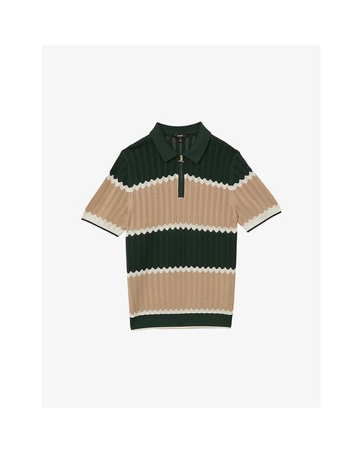 Reiss Green Forest/Li Alton Half-Zip Colour-Block Knitted Polo for men