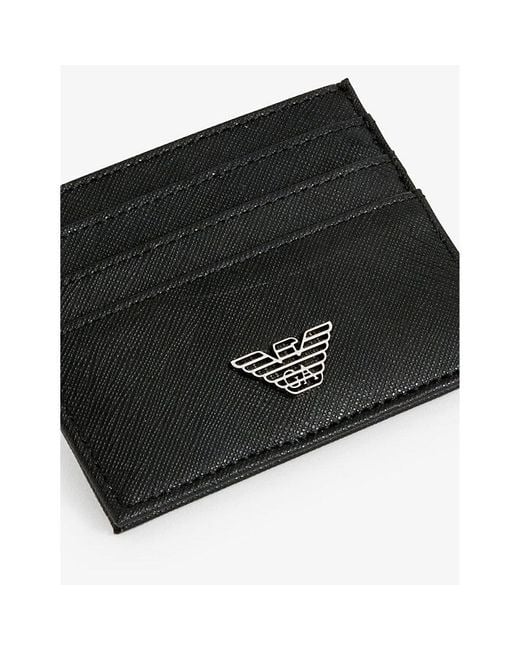 Emporio Armani Black Logo-Embellished Faux-Leather Card Holder for men