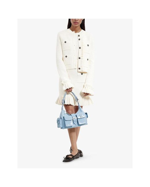 The Kooples White Waffle Ruffled-Cuff Knitted Cardigan