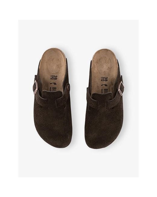 Birkenstock Brown Boston Logo-Embossed Suede Clogs