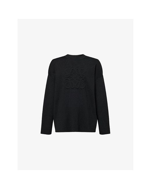 Loewe Black Anagram Crewneck Stretch-Wool Blend Jumper for men