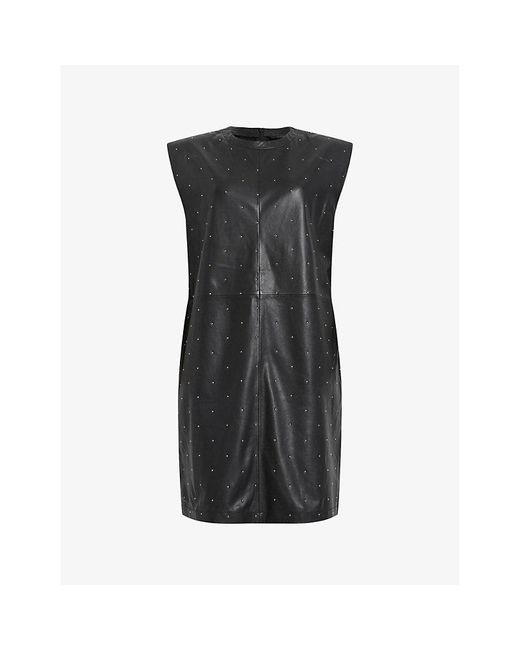 AllSaints Black Mika Pinstud-embellished Leather Mini Dress