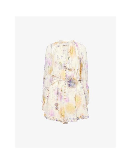 Zimmermann Metallic Luna Ruffled Woven Playsuit