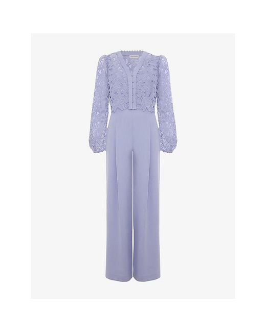 Phase Eight Purple Petite Winona Lace-Embroidered Woven Jumpsuit