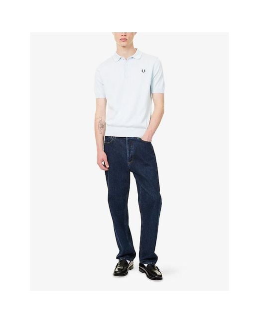 Fred Perry White Short-Sleeve Knitted Cotton Polo Shirt for men
