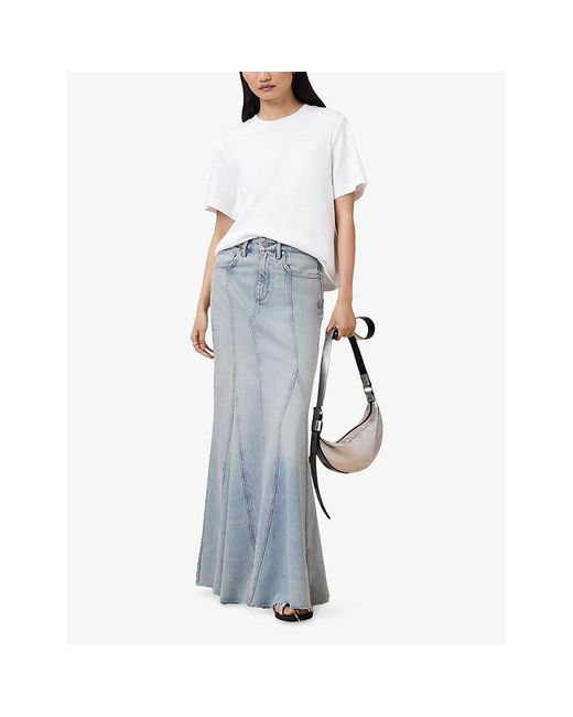 AllSaints Blue Alma Panelled Denim Maxi Skirt