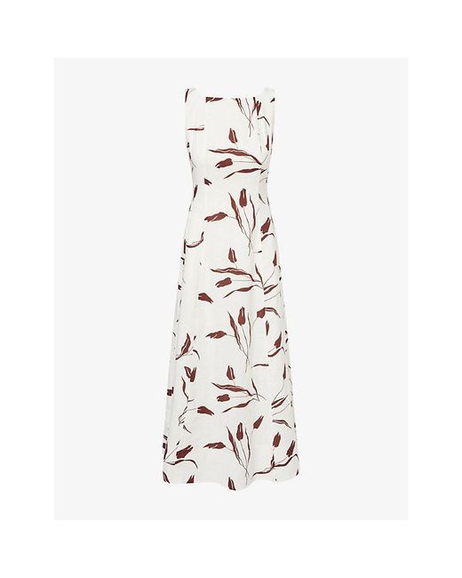 ME+EM White Floral-Print Linen-Blend Maxi Dress